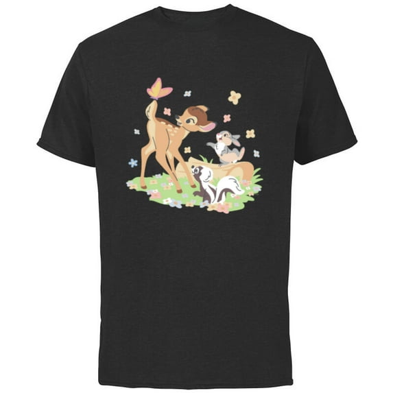 Disney Bambi Thumper & Flower Pastel Spring Easter Butterfly - Short Sleeve Cotton T-Shirt for Adults - Customized-Black