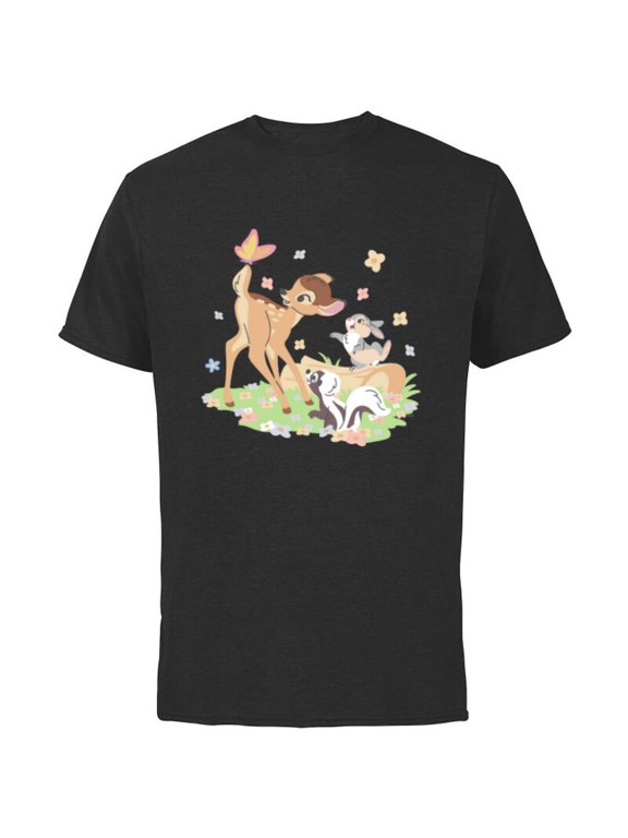 Bambi Thumper & Flower Pastel Spring Easter Butterfly - Short Sleeve Cotton T-Shirt for Adults - Customized-Black