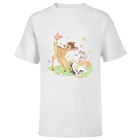 Disney Bambi Thumper & Flower Pastel Spring Easter Butterfly - Short Sleeve T-Shirt for Kids - Customized-White