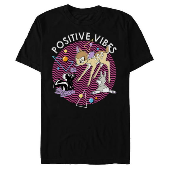 Disney Bambi Thumper and Flower Positive Vibes 90s - Short Sleeve Blended T-Shirt for Adults - Customized-Black