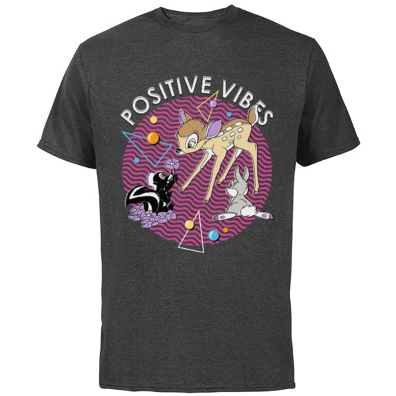 Disney Bambi Thumper and Flower Positive Vibes 90s - Short Sleeve Cotton T-Shirt for Adults - Customized-Charcoal