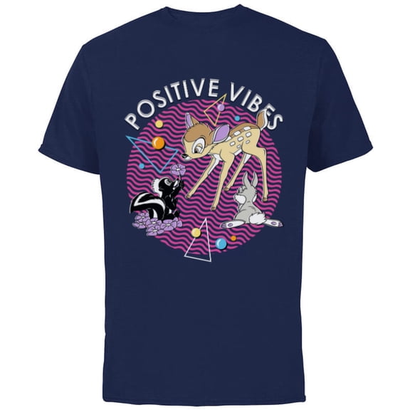 Disney Bambi Thumper and Flower Positive Vibes 90s - Short Sleeve Cotton T-Shirt for Adults - Customized-Navy