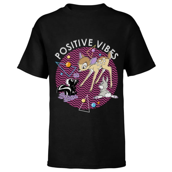 Disney Bambi Thumper and Flower Positive Vibes 90s - Short Sleeve T-Shirt for Kids - Customized-Black