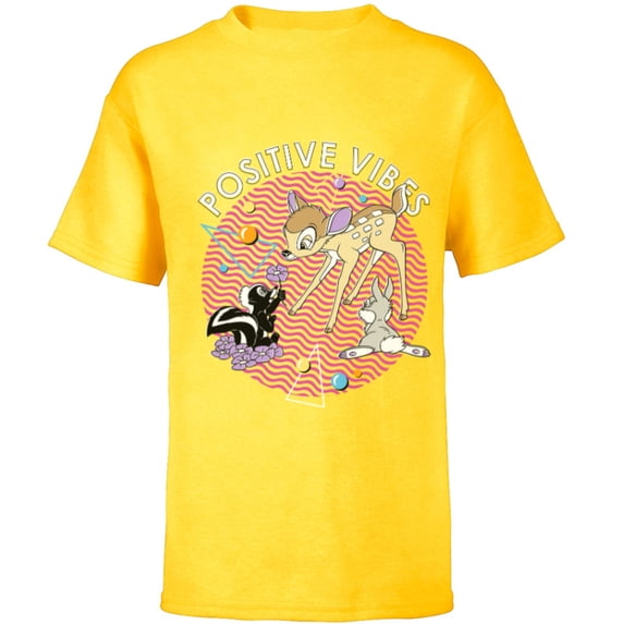 Disney Bambi Thumper and Flower Positive Vibes 90s - Short Sleeve T-Shirt for Kids - Customized-Yellow