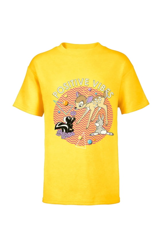 Bambi Thumper and Flower Positive Vibes 90s - Short Sleeve T-Shirt for Kids - Customized-Yellow