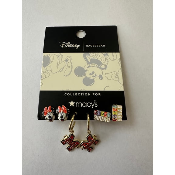 Disney Baublebar for Macy's Minnie Cheer Squad 3 Pair Earring Set New with Card