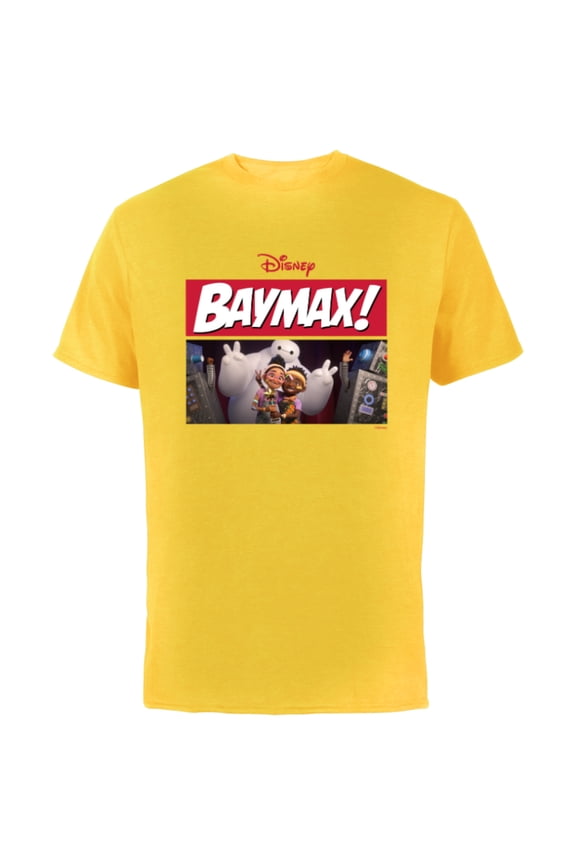Baymax! Series Pose with Sofia and Ali Big Hero 6 - Short Sleeve Cotton T-Shirt for Adults - Customized-Yellow