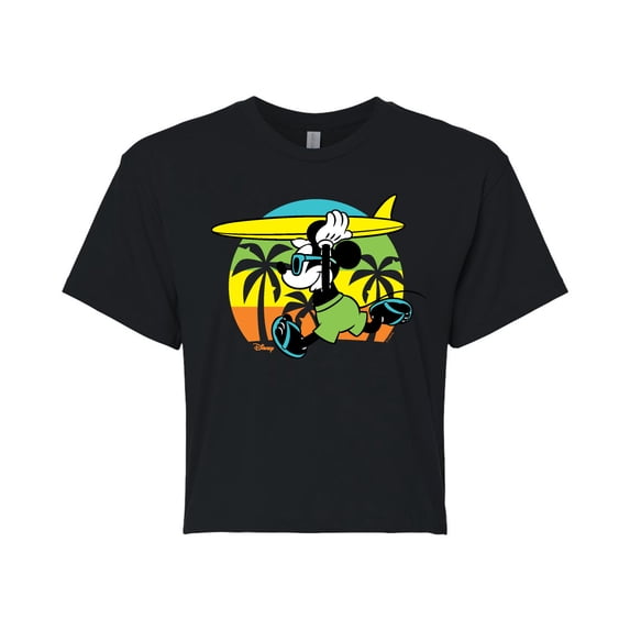 Disney - Beach Mickey - Juniors Cropped Graphic T-Shirt