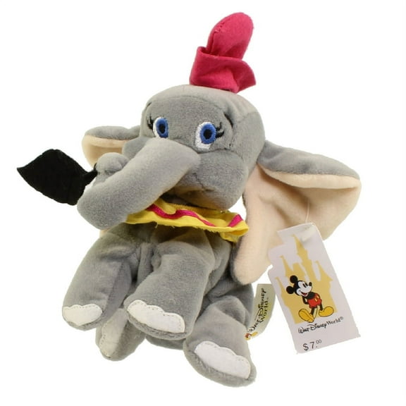 Disney Bean Bag Plush - DUMBO w/ FEATHER AND GOLD COLLAR (7 inch)