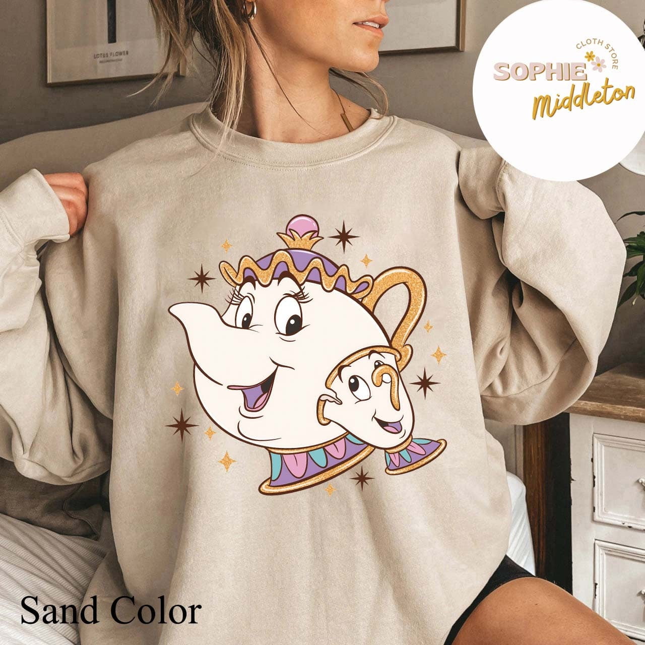 Disney Beauty And The Beast Chip And Mrs. Potts Shirt Disney Tea Pot And Cup Shirt Crewneck Sweatshirt Size S Tee White New Walmart