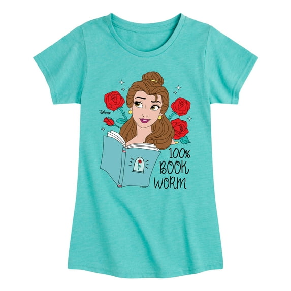 Disney Beauty & The Beast - 100% Book Worm - Toddler & Youth Girls Short Sleeve Graphic T-Shirt