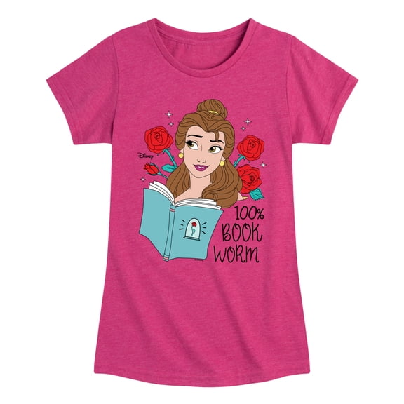 Disney Beauty & The Beast - 100% Book Worm - Toddler & Youth Girls Short Sleeve Graphic T-Shirt