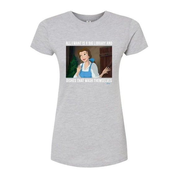 Disney Beauty & The Beast - Belle - All I Want Is A Big Library - Juniors Fitted Graphic T-Shirt