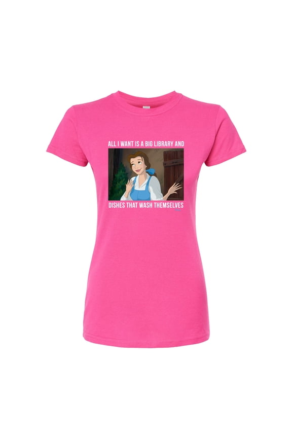 Beauty & The Beast - Belle - All I Want Is A Big Library - Juniors Fitted Graphic T-Shirt