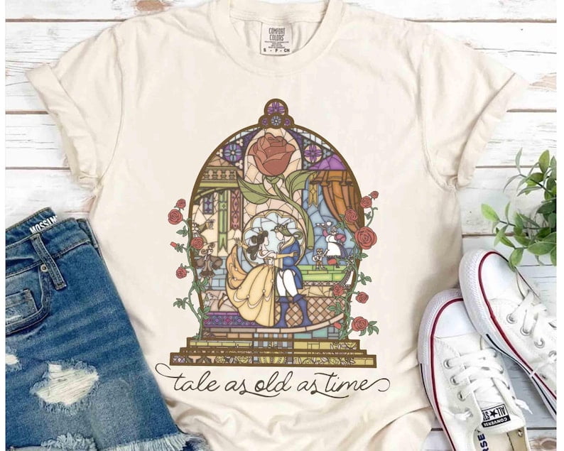 Disney Beauty & The Beast Stained Glass Shirt, Tale as Old as Time