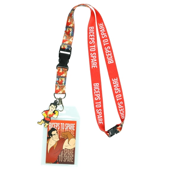Disney Beauty and The Beast Gaston Biceps to Spare Lanyard with ID Badge Holder and 2" Rubber Gaston Charm