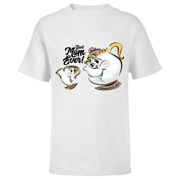 Disney Beauty and the Beast Chip Mrs. Potts Best Mom Ever - Short Sleeve T-Shirt for Kids - Customized-White
