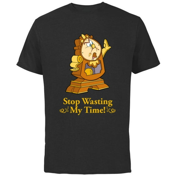 Disney Beauty and the Beast Cogsworth Stop Wasting My Time - Short Sleeve Cotton T-Shirt for Adults - Customized-Black