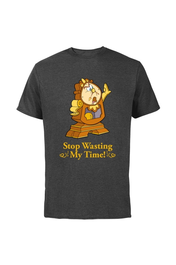 Beauty and the Beast Cogsworth Stop Wasting My Time - Short Sleeve Cotton T-Shirt for Adults - Customized-Charcoal Heather