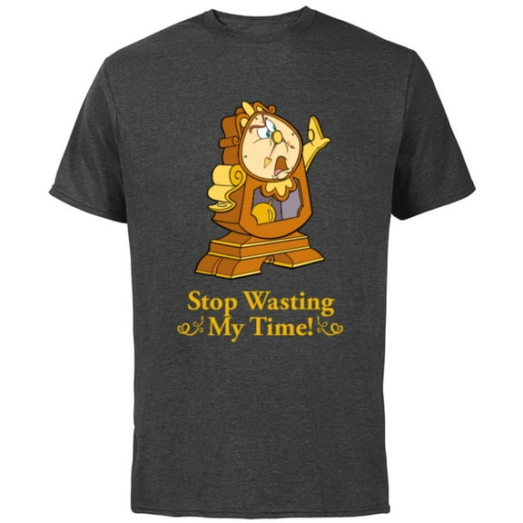 Disney Beauty and the Beast Cogsworth Stop Wasting My Time - Short Sleeve Cotton T-Shirt for Adults - Customized-Charcoal Heather