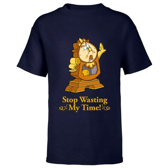 Disney Beauty and the Beast Cogsworth Stop Wasting My Time - Short Sleeve T-Shirt for Kids - Customized-Athletic Navy