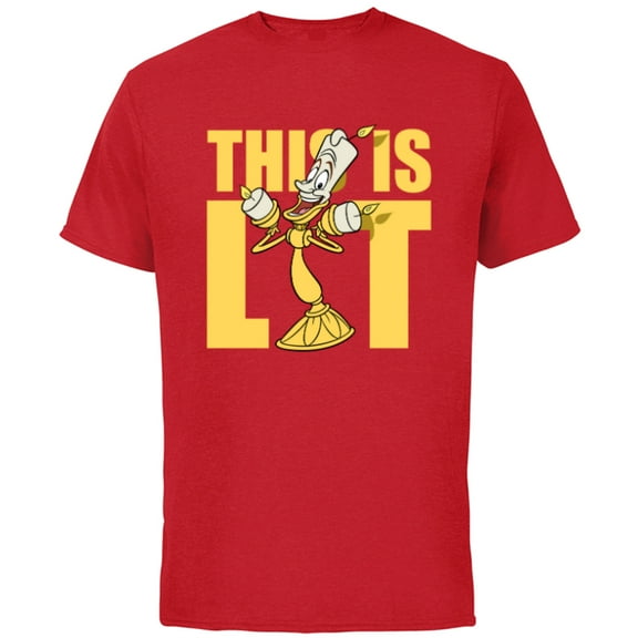 Disney Beauty and the Beast Lumiere This is Lit - Short Sleeve Cotton T-Shirt for Adults - Customized-Red