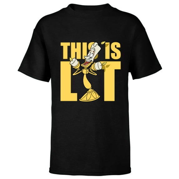 Disney Beauty and the Beast Lumiere This is Lit - Short Sleeve T-Shirt for Kids - Customized-Black