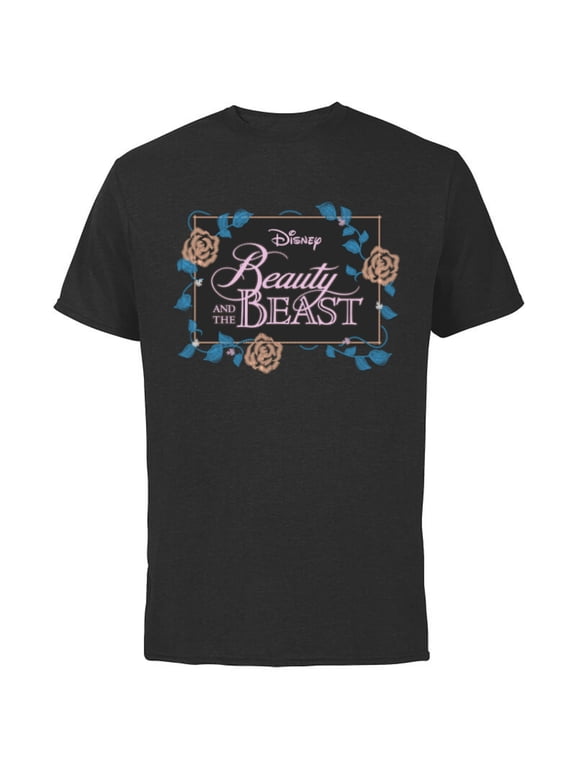 Beauty and the Beast Modern Florals - Short Sleeve Cotton T-Shirt for Adults - Customized-Black