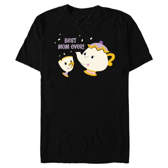 Disney Beauty and the Beast Mrs Potts and Chip Best Mom Ever - Short Sleeve Blended T-Shirt for Adults - Customized-Black