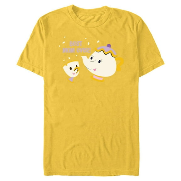 Disney Beauty and the Beast Mrs Potts and Chip Best Mom Ever - Short Sleeve Blended T-Shirt for Adults - Customized-Yellow