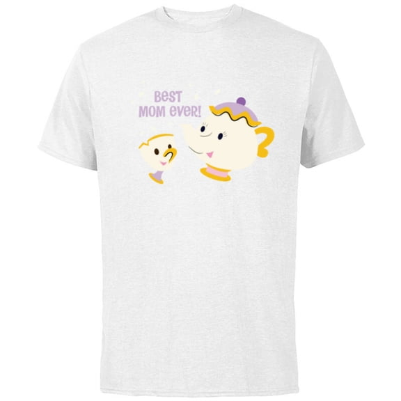 Disney Beauty and the Beast Mrs Potts and Chip Best Mom Ever - Short Sleeve Cotton T-Shirt for Adults - Customized-White