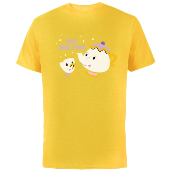 Disney Beauty and the Beast Mrs Potts and Chip Best Mom Ever - Short Sleeve Cotton T-Shirt for Adults - Customized-Yellow