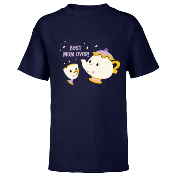 Disney Beauty and the Beast Mrs Potts and Chip Best Mom Ever - Short Sleeve T-Shirt for Kids - Customized-Navy