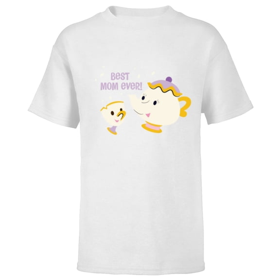 Disney Beauty and the Beast Mrs Potts and Chip Best Mom Ever - Short Sleeve T-Shirt for Kids - Customized-White