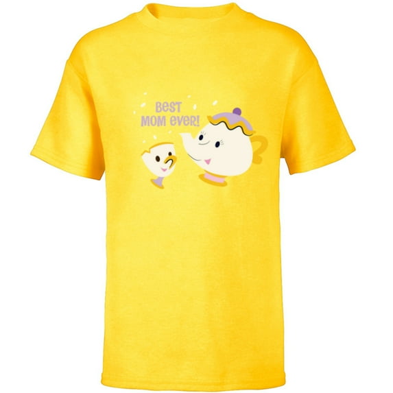Disney Beauty and the Beast Mrs Potts and Chip Best Mom Ever - Short Sleeve T-Shirt for Kids - Customized-Yellow