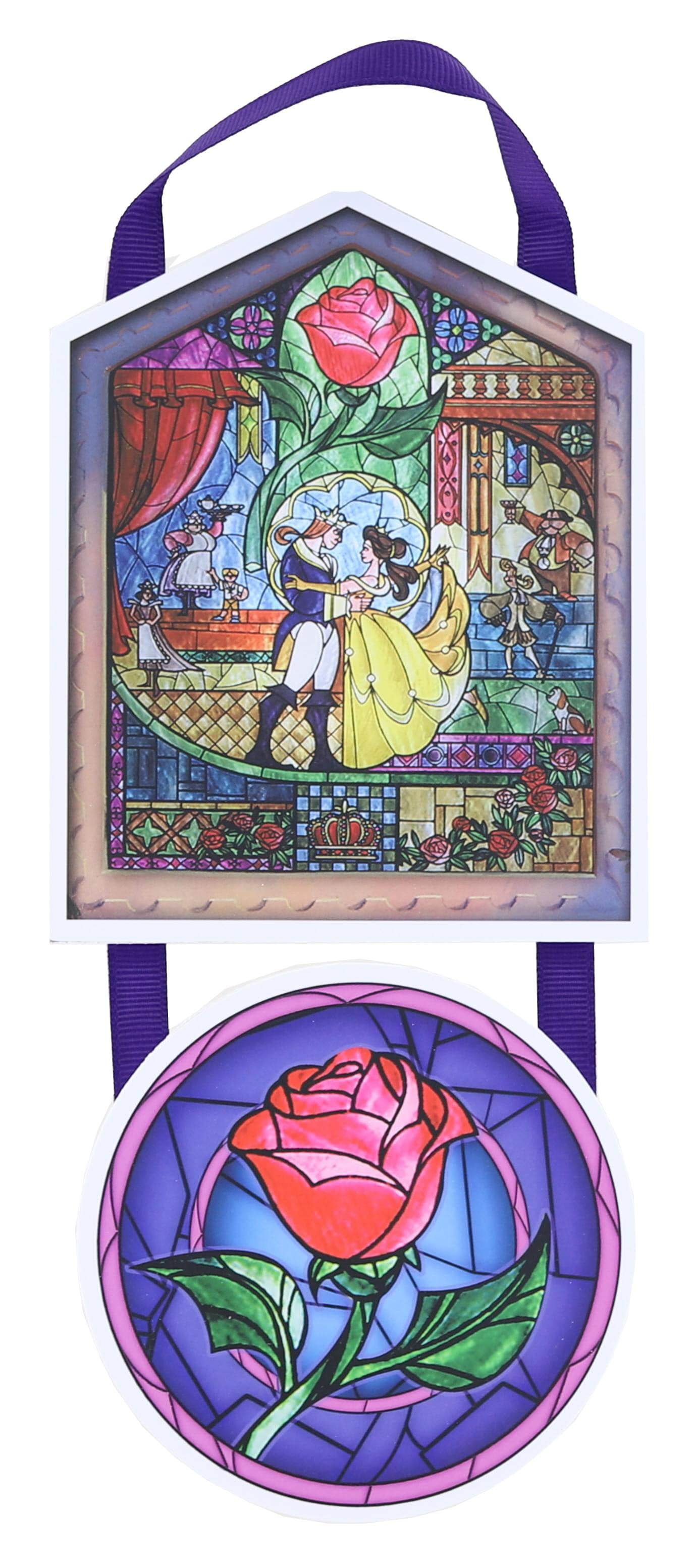 Disney Beauty and the Beast Stained Glass 2-Piece Hanging Wall Art Sign