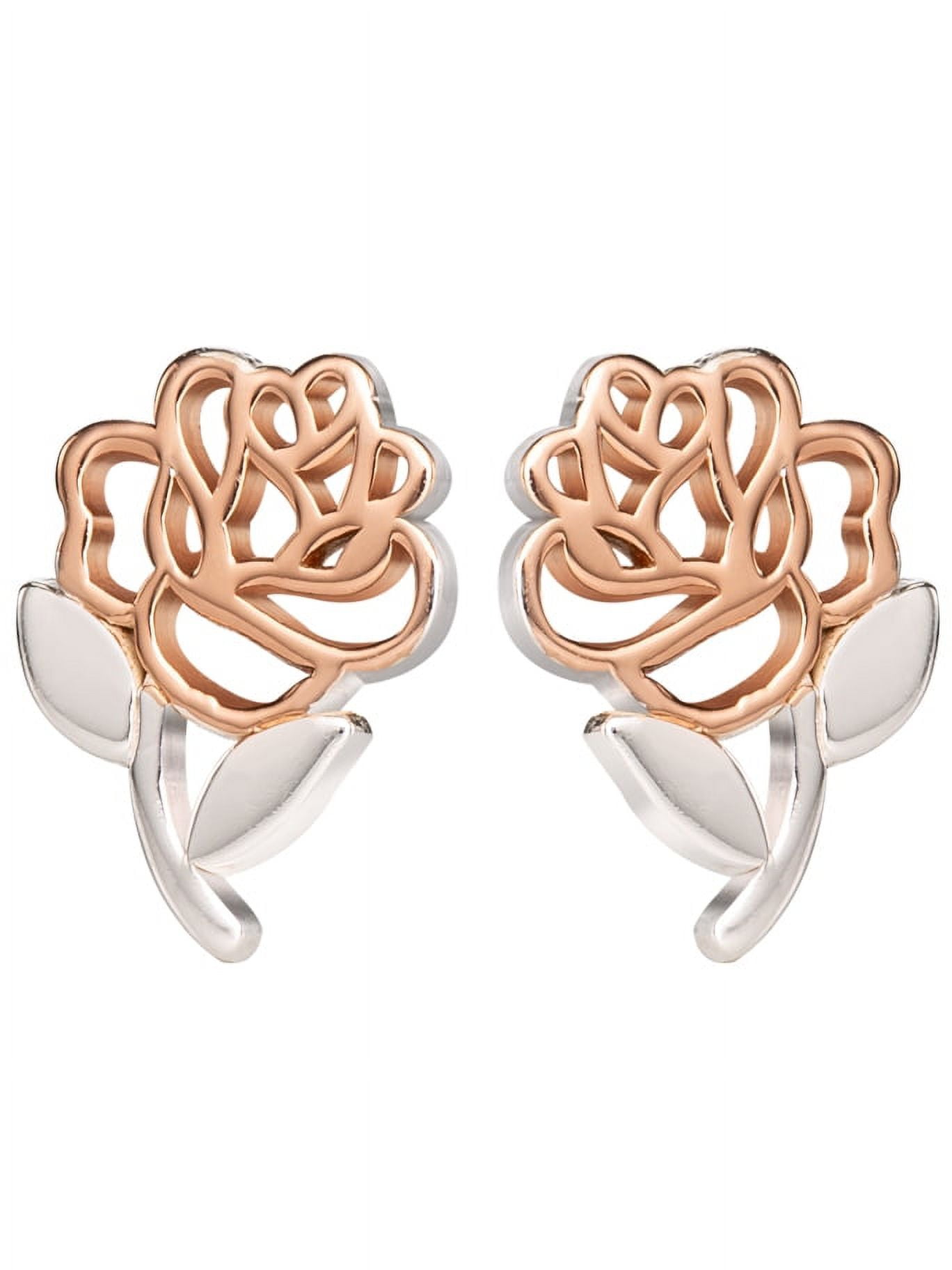 Disney Beauty and the Beast Sterling Silver 14kt Gold Plated Rose Stud Earrings