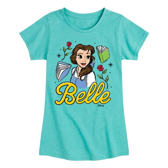 Disney - Belle & Books - Youth Girls Fitted Short Sleeve T-Shirt