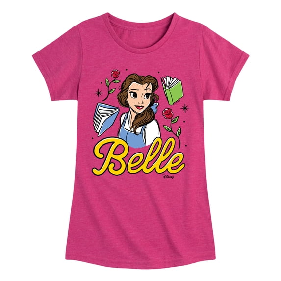 Disney - Belle & Books - Youth Girls Fitted Short Sleeve T-Shirt