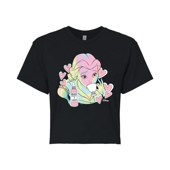 Disney - Belle Collage  - Juniors Cropped Cotton Blend T-Shirt