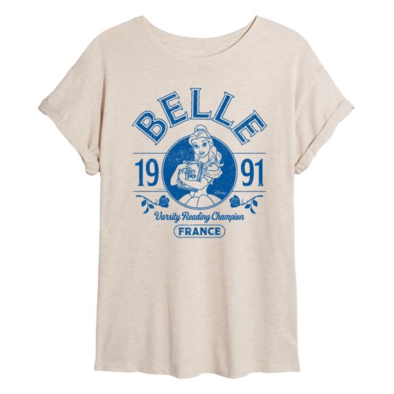 Disney - Belle Collegiate - Juniors Oversized Graphic T-Shirt