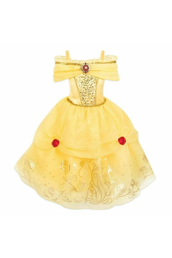 Belle Costume for Girls with Glittering Cameo Brooch, Size 3