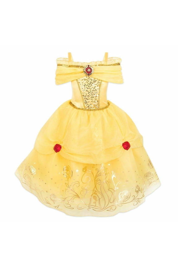 Belle Costume for Girls with Glittering Cameo Brooch, Size M 7/8