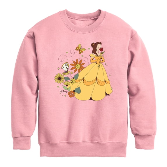 Disney - Belle Flower Power - Youth Boys Crew Fleece Sweatshirt