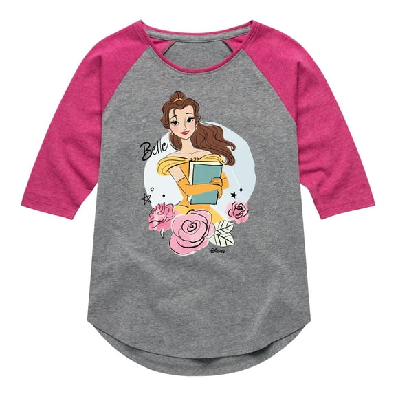 Disney - Belle With Flowers  - Toddler & Youth Girls Raglan Graphic T-Shirt
