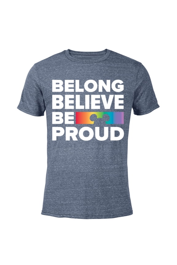 Belong Believe Be Proud Pride - Short Sleeve Blended T-Shirt for Adults - Customized-Navy Heather