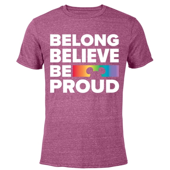 Disney Belong Believe Be Proud Pride - Short Sleeve Blended T-Shirt for Adults - Customized-Purple
