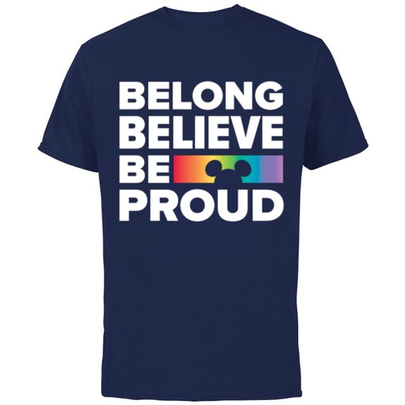 Disney Belong Believe Be Proud Pride - Short Sleeve Cotton T-Shirt for Adults - Customized-Navy