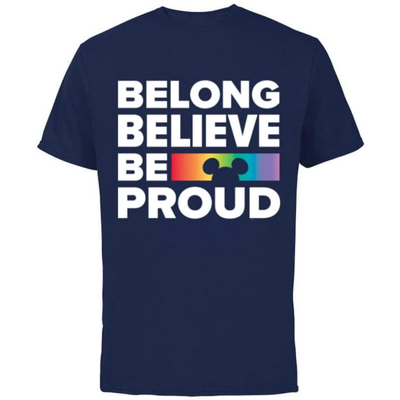 Disney Belong Believe Be Proud Pride - Short Sleeve Cotton T-Shirt for Adults - Customized-Navy
