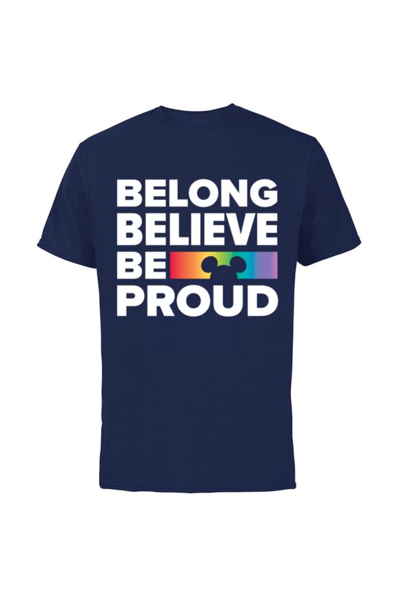 Belong Believe Be Proud Pride - Short Sleeve Cotton T-Shirt for Adults - Customized-Navy